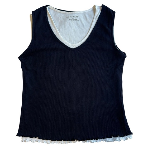 Y2K Black And White Attached Tank Tops - Picture 1 of 7